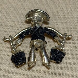 Vintage Brooch Pin Gold Tone Man Carrying Water Buckets